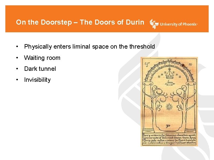 On the Doorstep – The Doors of Durin • Physically enters liminal space on