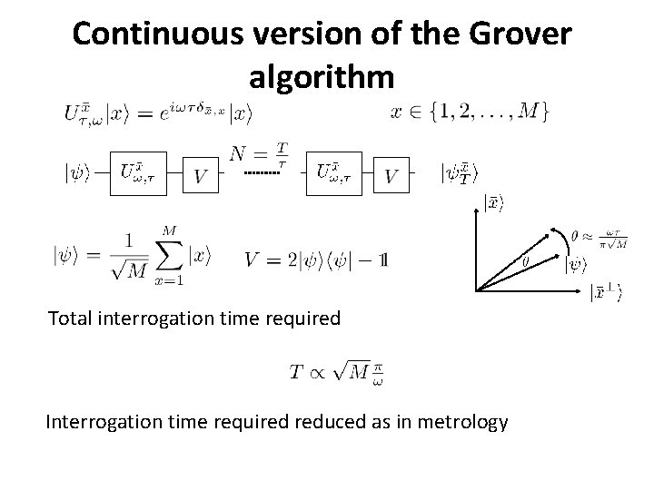 Continuous version of the Grover algorithm Total interrogation time required Interrogation time required reduced