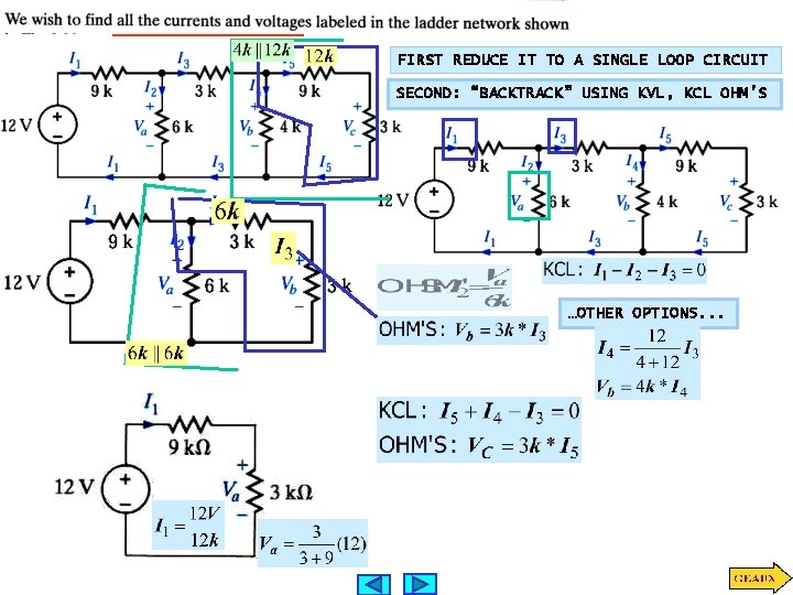 FIRST REDUCE IT TO A SINGLE LOOP CIRCUIT SECOND: “BACKTRACK” USING KVL, KCL OHM’S FIRST REDUCE IT TO A SINGLE LOOP CIRCUIT SECOND: “BACKTRACK” USING KVL, KCL OHM’S