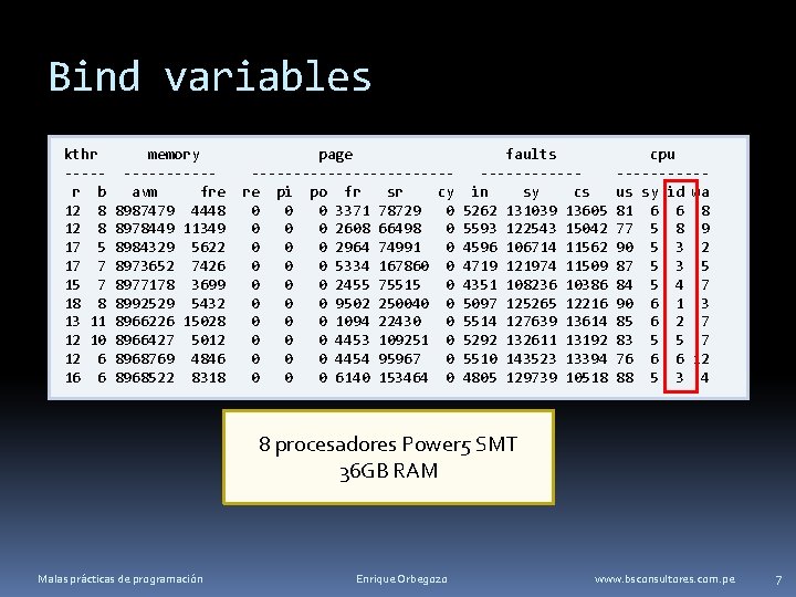 Bind variables kthr ----r b 12 8 17 5 17 7 15 7 18