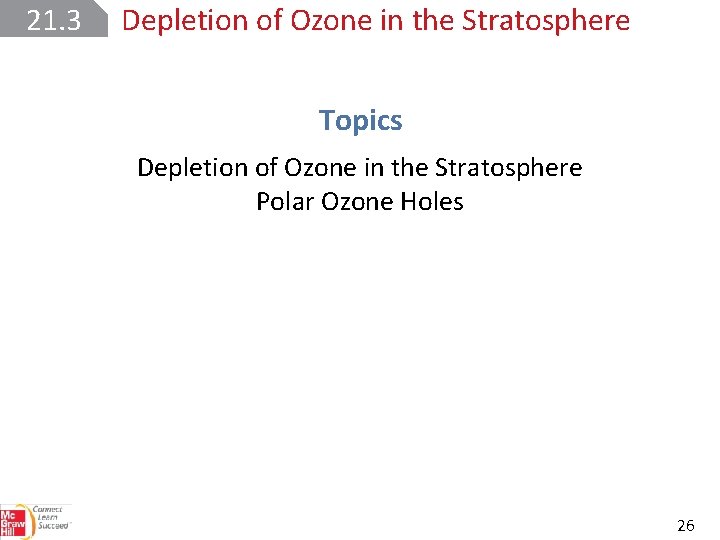 21. 3 Depletion of Ozone in the Stratosphere Topics Depletion of Ozone in the
