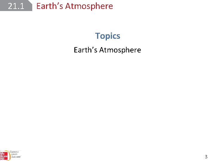 21. 1 Earth’s Atmosphere Topics Earth’s Atmosphere 3 