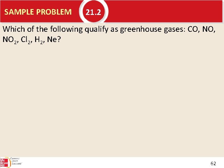 SAMPLE PROBLEM 21. 2 Which of the following qualify as greenhouse gases: CO, NO