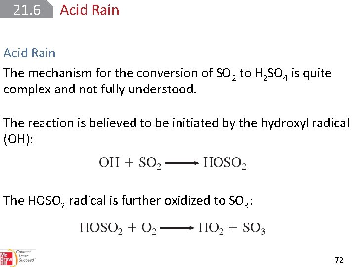 21. 6 Acid Rain The mechanism for the conversion of SO 2 to H