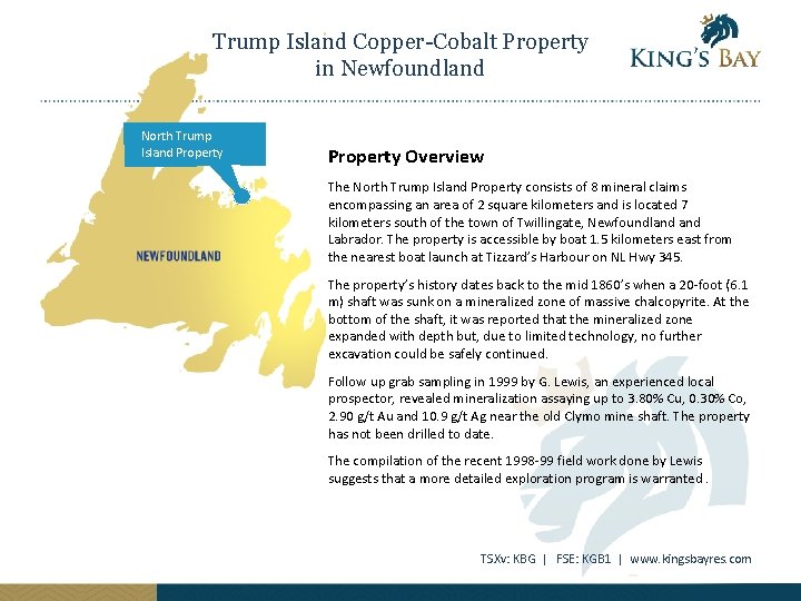 Trump Island Copper-Cobalt Property in Newfoundland North Trump Island Property Overview The North Trump