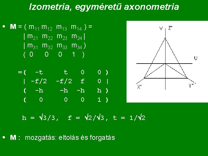 Izometria, egyméretű axonometria • M = ( m 11 m 12 | m 21