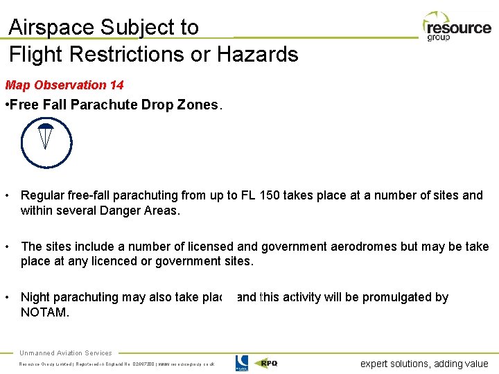 Airspace Subject to Flight Restrictions or Hazards Map Observation 14 • Free Fall Parachute