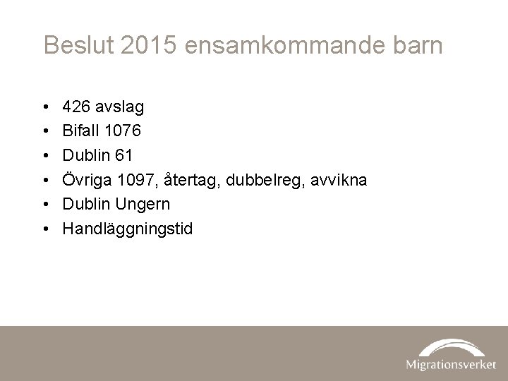 Beslut 2015 ensamkommande barn • • • 426 avslag Bifall 1076 Dublin 61 Övriga