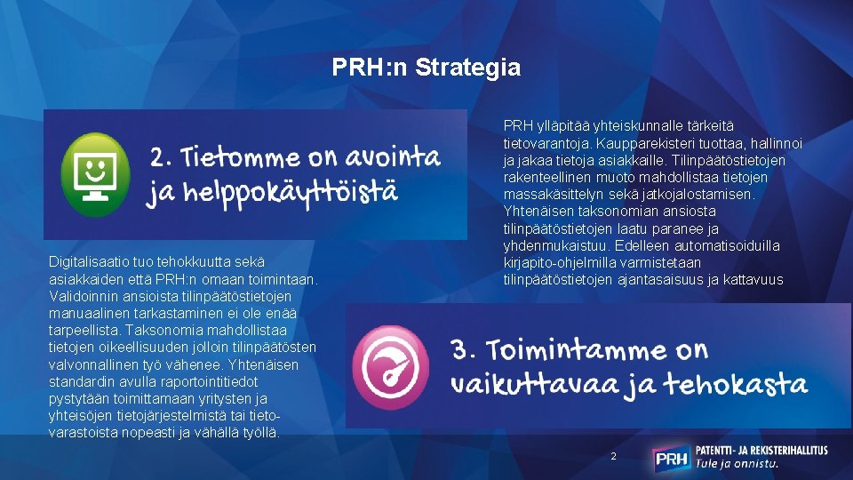 PRH: n Strategia Digitalisaatio tuo tehokkuutta sekä asiakkaiden että PRH: n omaan toimintaan. Validoinnin