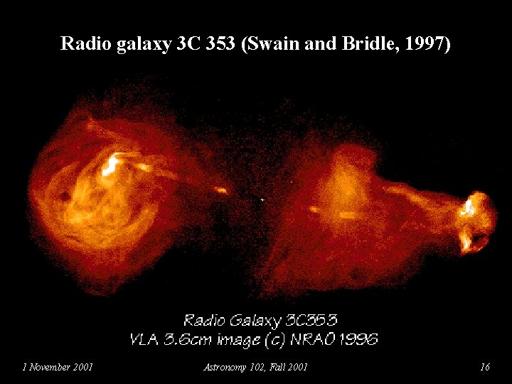 Radio galaxy 3 C 353 (Swain and Bridle, 1997) 1 November 2001 Astronomy 102,