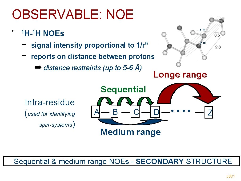 OBSERVABLE: NOE • 1 H-1 H - r = NOEs r = signal intensity