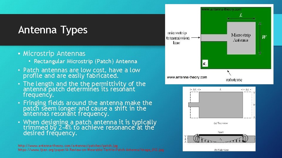 Antenna Types • Microstrip Antennas • Rectangular Microstrip (Patch) Antenna • Patch antennas are