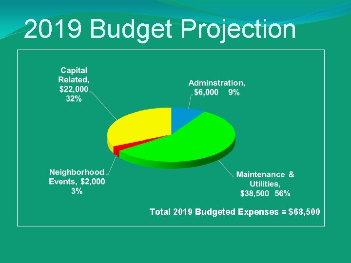 2019 Budget Projection Total 2019 Budgeted Expenses = $68, 500 