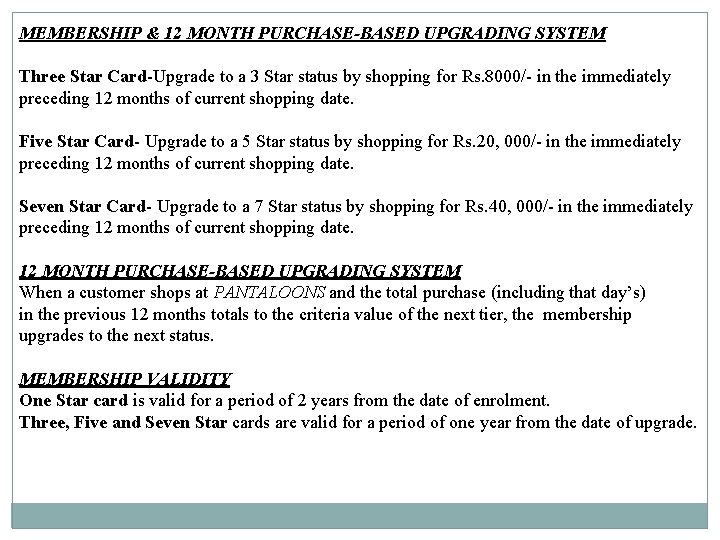 MEMBERSHIP & 12 MONTH PURCHASE-BASED UPGRADING SYSTEM Three Star Card-Upgrade to a 3 Star