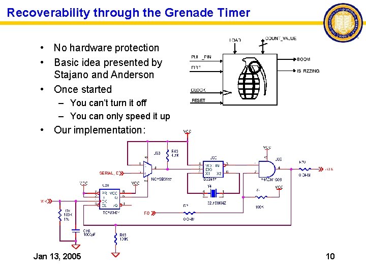 Recoverability through the Grenade Timer • No hardware protection • Basic idea presented by