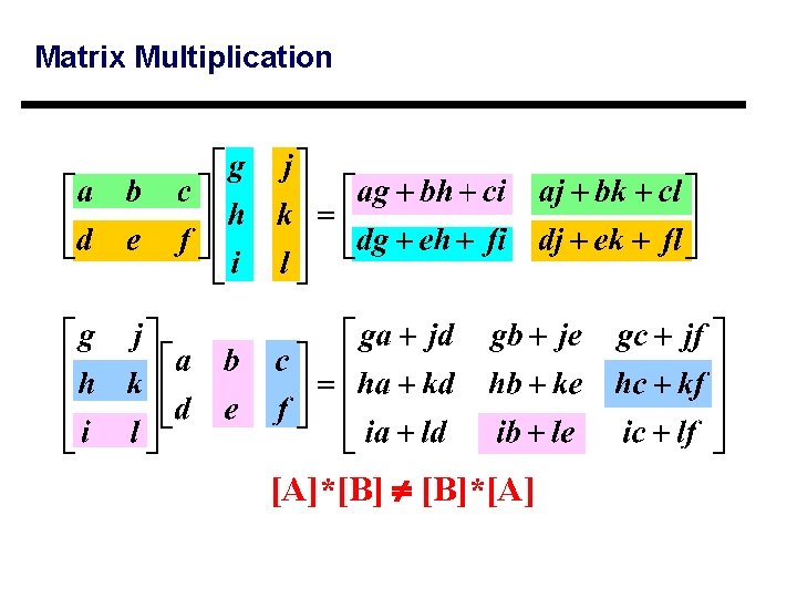 Matrix Multiplication [A]*[B] [B]*[A] 