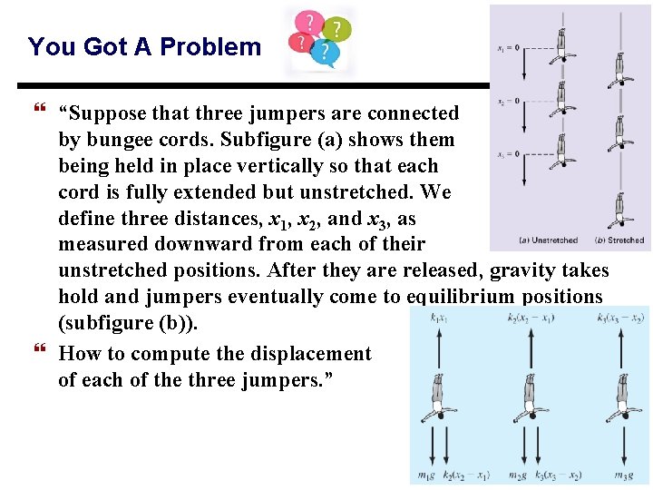You Got A Problem } “Suppose that three jumpers are connected by bungee cords.
