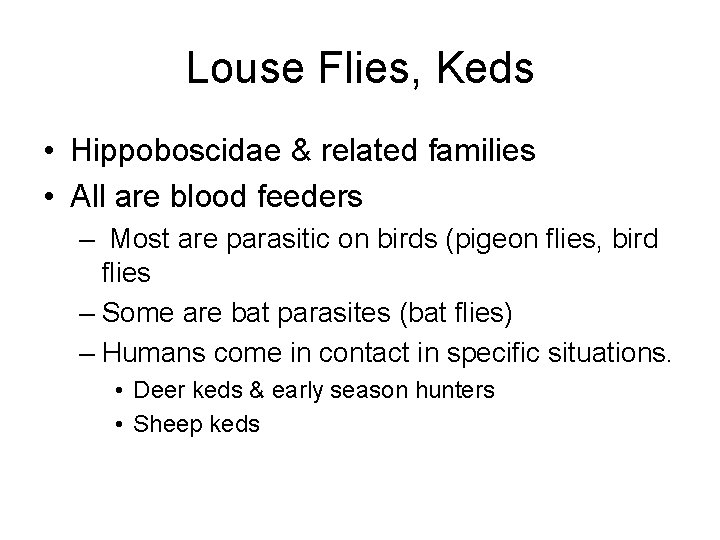 Louse Flies, Keds • Hippoboscidae & related families • All are blood feeders –
