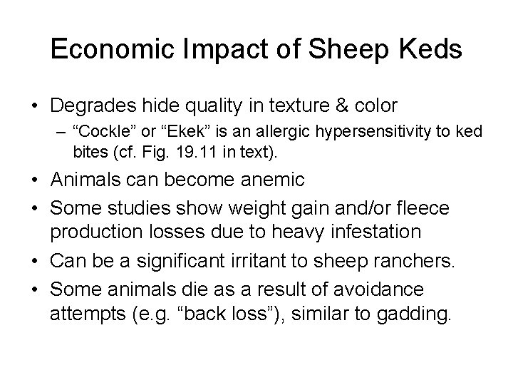 Economic Impact of Sheep Keds • Degrades hide quality in texture & color –
