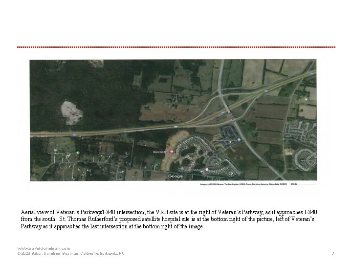 Aerial view of Veteran’s Parkway/I-840 intersection; the VRH site is at the right of