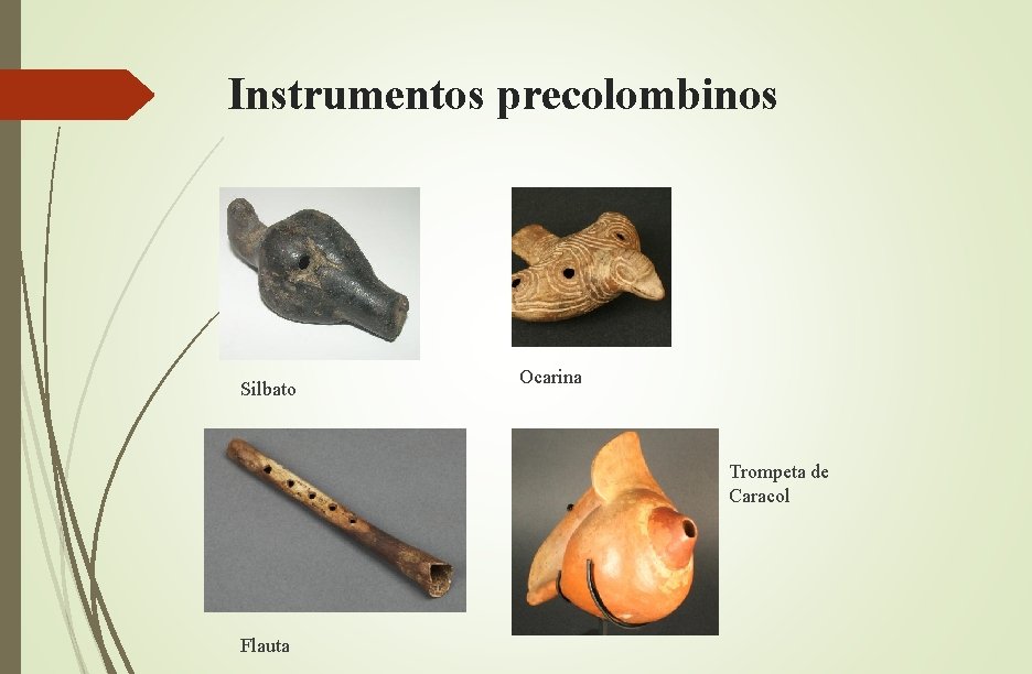 Instrumentos precolombinos Silbato Ocarina Trompeta de Caracol Flauta 