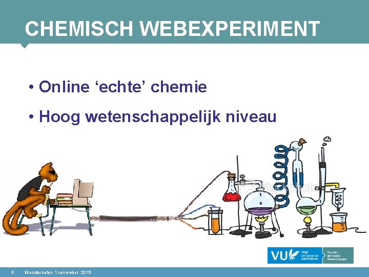 CHEMISCH WEBEXPERIMENT • Online ‘echte’ chemie • Hoog wetenschappelijk niveau 5 Woudschoten 1 november