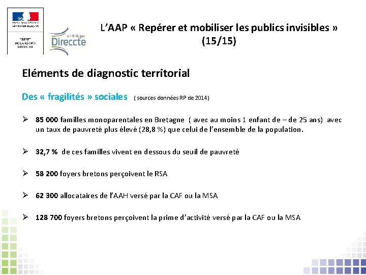 L’AAP « Repérer et mobiliser les publics invisibles » (15/15) Eléments de diagnostic territorial