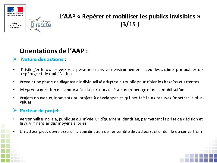 L’AAP « Repérer et mobiliser les publics invisibles » (3/15 ) Orientations de l’AAP