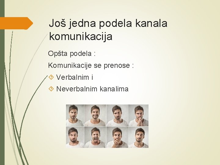 Još jedna podela kanala komunikacija Opšta podela : Komunikacije se prenose : Verbalnim i