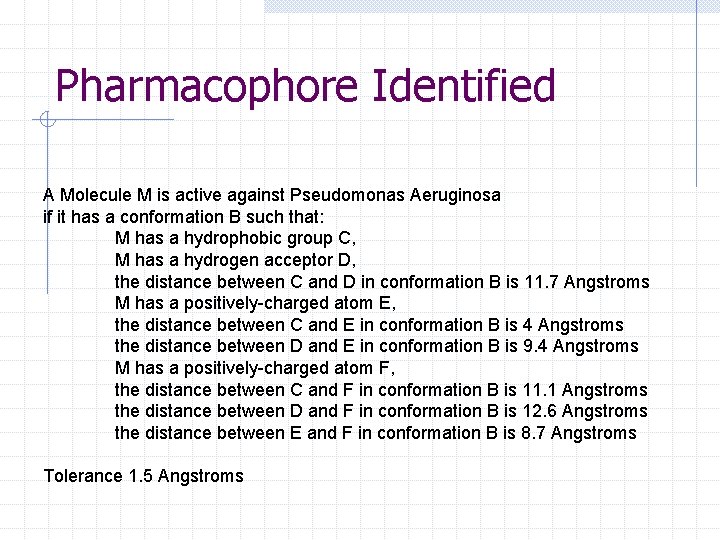 Pharmacophore Identified A Molecule M is active against Pseudomonas Aeruginosa if it has a