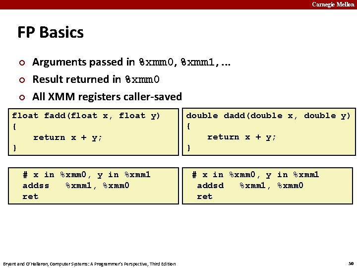 Carnegie Mellon FP Basics ¢ ¢ ¢ Arguments passed in %xmm 0, %xmm 1,