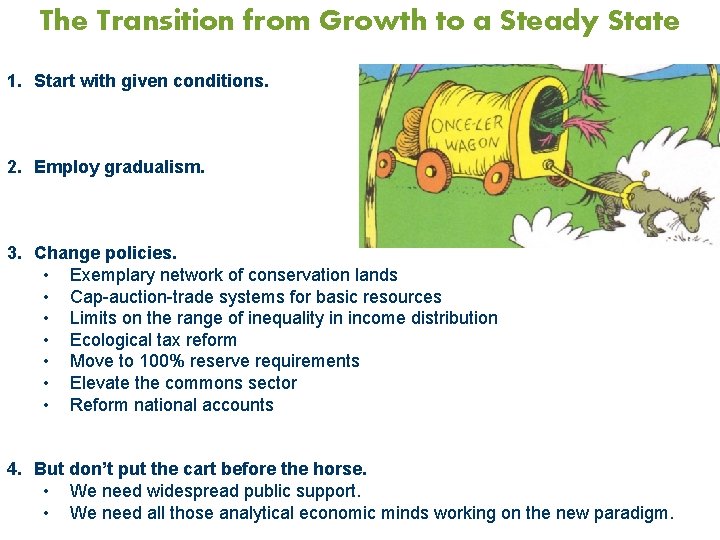 The Transition from Growth to a Steady State 1. Start with given conditions. 2.