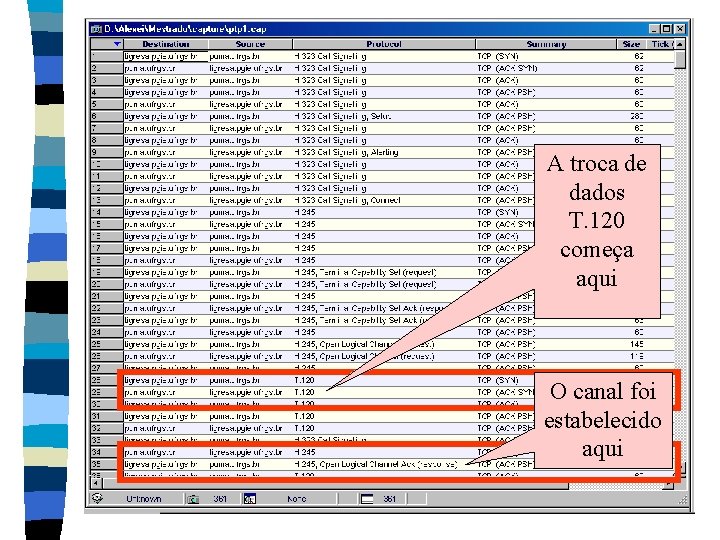 A troca de dados T. 120 começa aqui O canal foi estabelecido aqui 