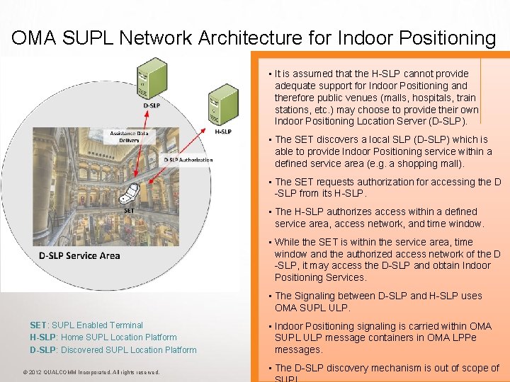 OMA SUPL Network Architecture for Indoor Positioning • It is assumed that the H-SLP