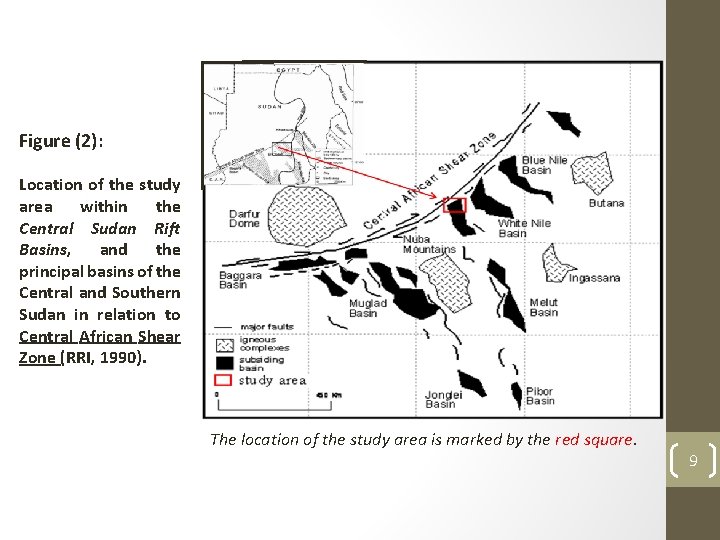 Figure (2): Location of the study area within the Central Sudan Rift Basins, and