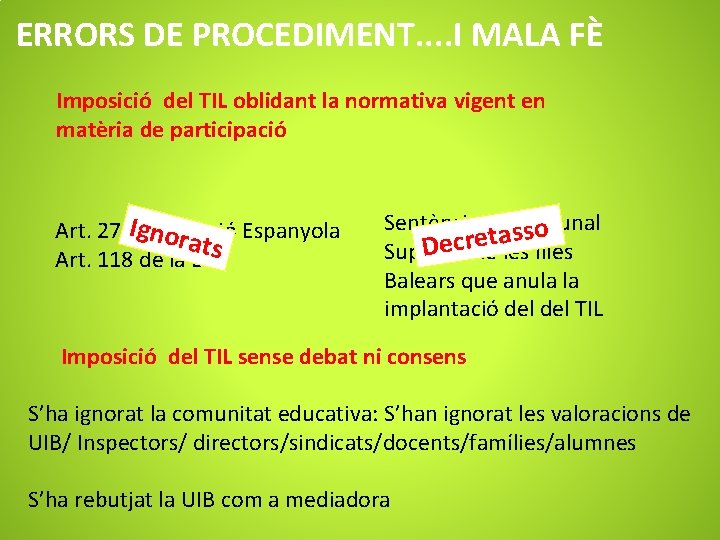 ERRORS DE PROCEDIMENT. . I MALA FÈ Imposició del TIL oblidant la normativa vigent