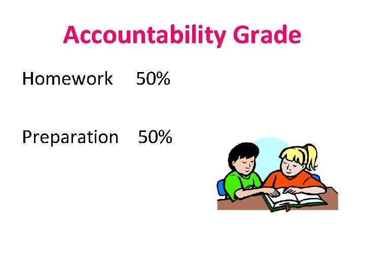 Accountability Grade Homework 50% Preparation 50% 