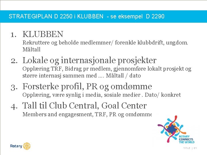 STRATEGIPLAN D 2250 i KLUBBEN - se eksempel D 2290 1. KLUBBEN Rekruttere og