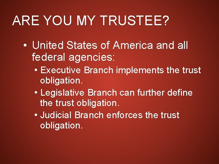 ARE YOU MY TRUSTEE? • United States of America and all federal agencies: •