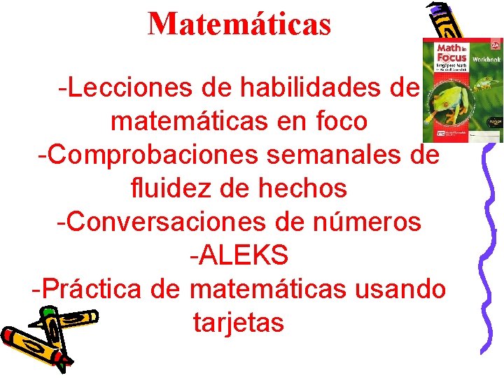 Matemáticas -Lecciones de habilidades de matemáticas en foco -Comprobaciones semanales de fluidez de hechos