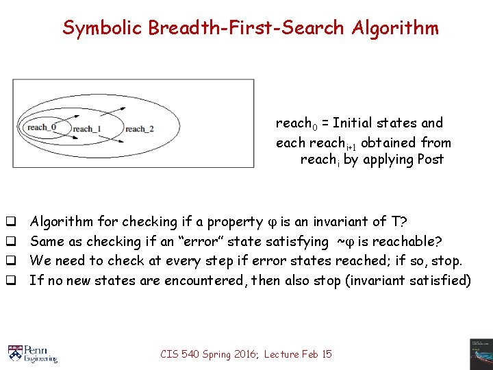 Symbolic Breadth-First-Search Algorithm reach 0 = Initial states and each reachi+1 obtained from reachi