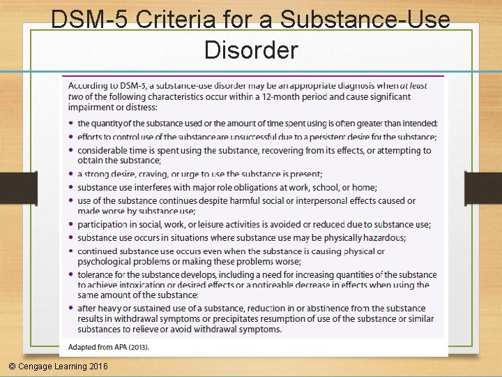DSM-5 Criteria for a Substance-Use Disorder © Cengage Learning 2016 
