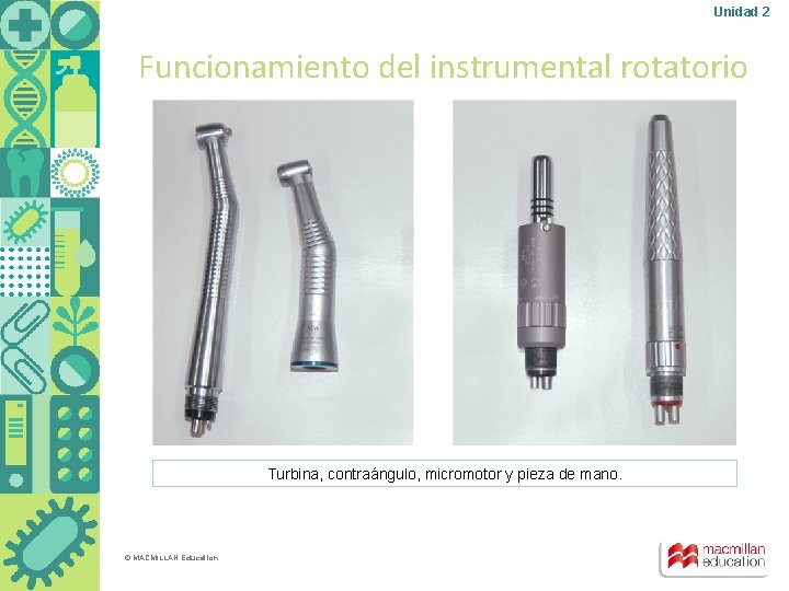 Unidad 2 Funcionamiento del instrumental rotatorio Turbina, contraángulo, micromotor y pieza de mano. ©