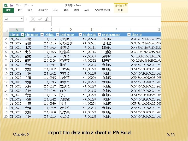 Chapter 9 import the data into a sheet in MS Excel 9 -30 