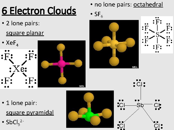 6 Electron Clouds • 2 lone pairs: square planar • Xe. F 4 •