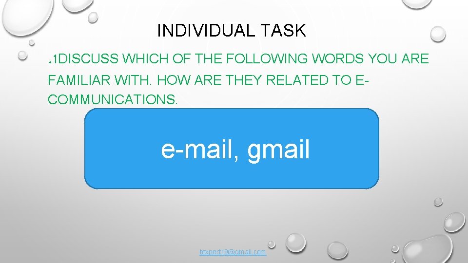 INDIVIDUAL TASK. 1 DISCUSS WHICH OF THE FOLLOWING WORDS YOU ARE FAMILIAR WITH. HOW