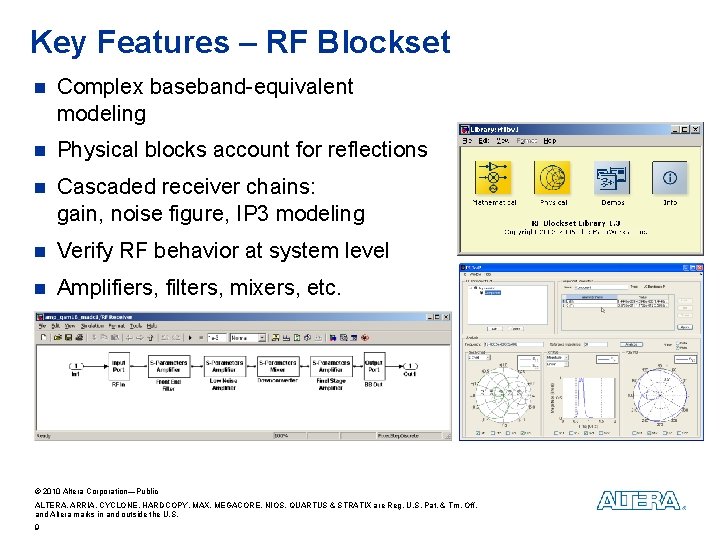 Key Features – RF Blockset n Complex baseband-equivalent modeling n Physical blocks account for