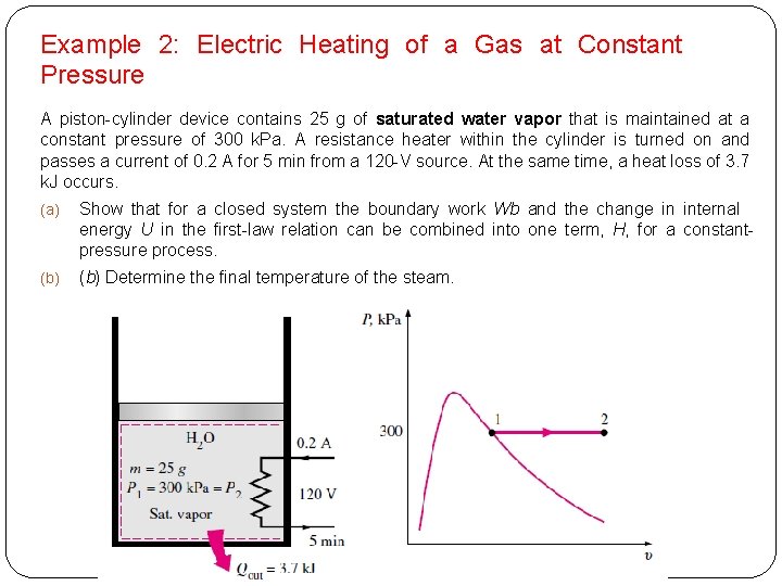 Example 2: Electric Heating of a Gas at Constant Pressure A piston-cylinder device contains