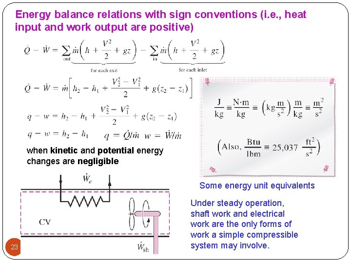 Energy balance relations with sign conventions (i. e. , heat input and work output