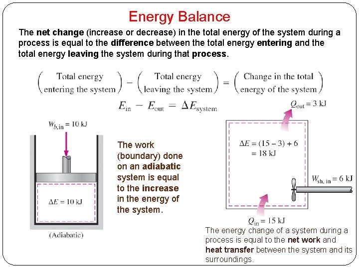 Energy Balance The net change (increase or decrease) in the total energy of the